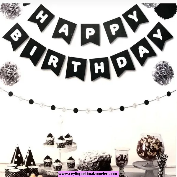 Siyah-Gümüş Happy Bırthday